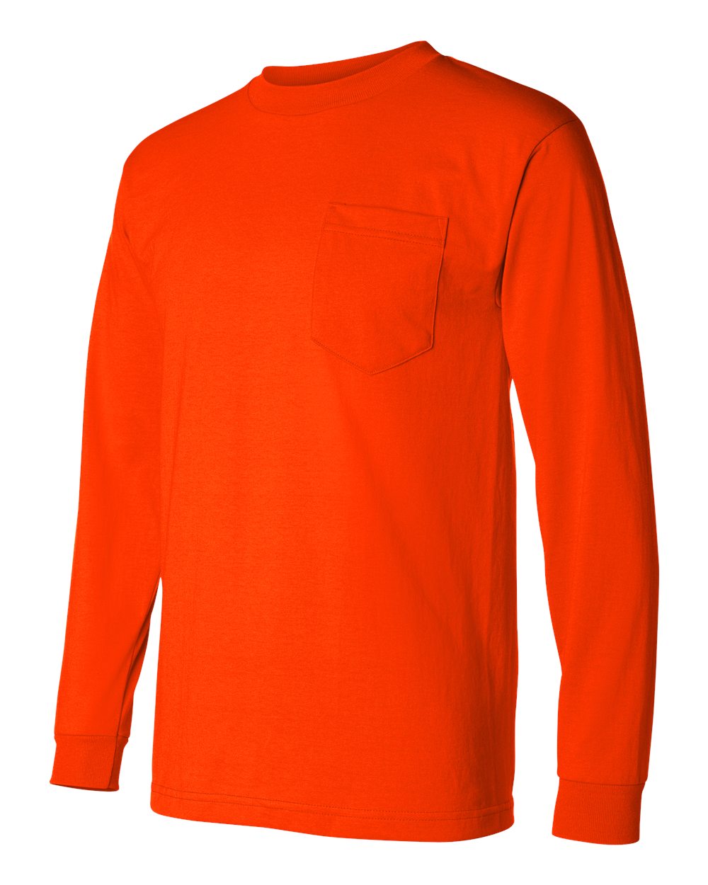 Safety Orange USA-Made 50/50 Long Sleeve Pocket T-Shirt - 1730