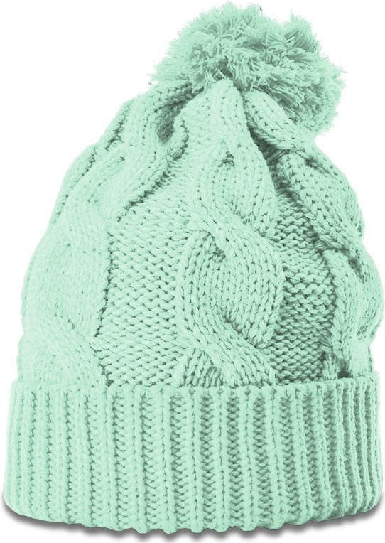 Seafoam Chunk Twist Knit Beanie with Cuff & Pom