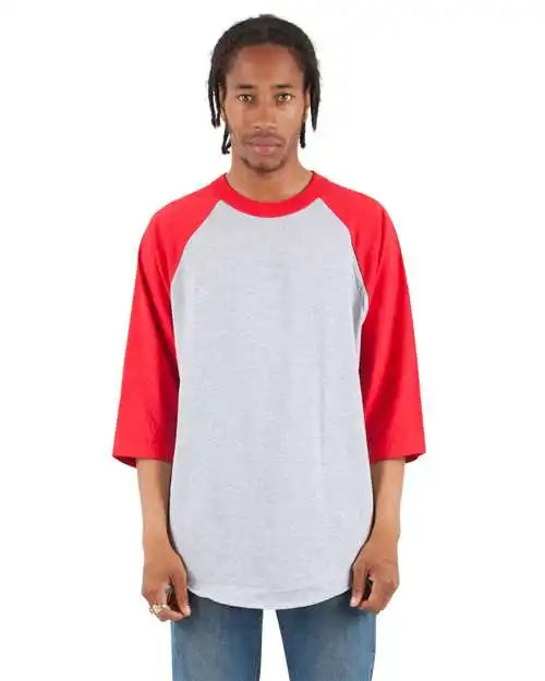 Shaka Wear Shrag Three-quarter Sleeve Raglan T-shirt - Heather Grey Red - Grey/ / s