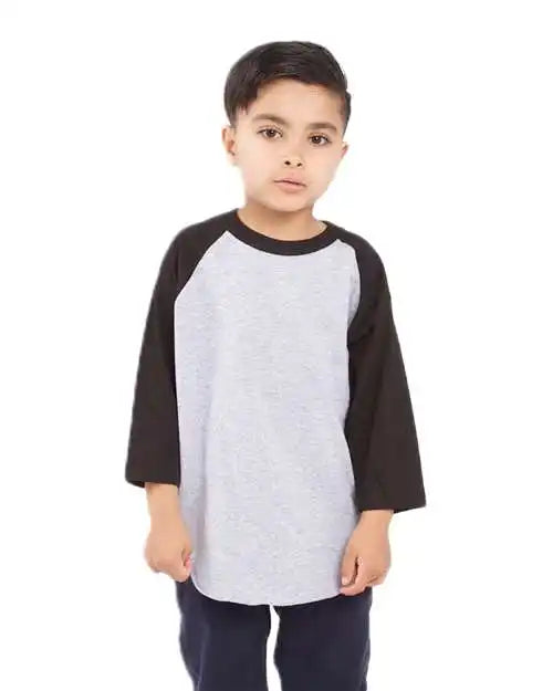Shaka Wear Shragy Youth Three-quarter Sleeve Raglan - Heather Grey Black - Grey/ / Xs