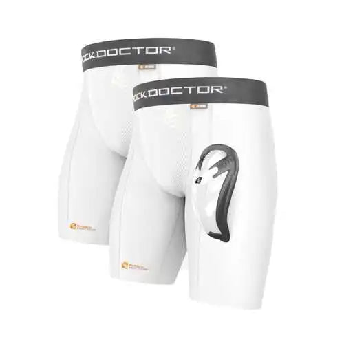 Shock Doctor 228 Core 2 Pack Compression Short with Bioflex Cup - White