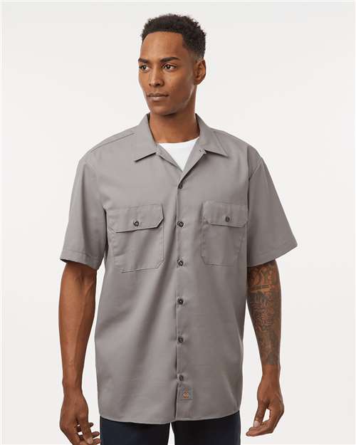 Silver Grey Short Sleeve Work Shirt - Tall Sizes - 2574T