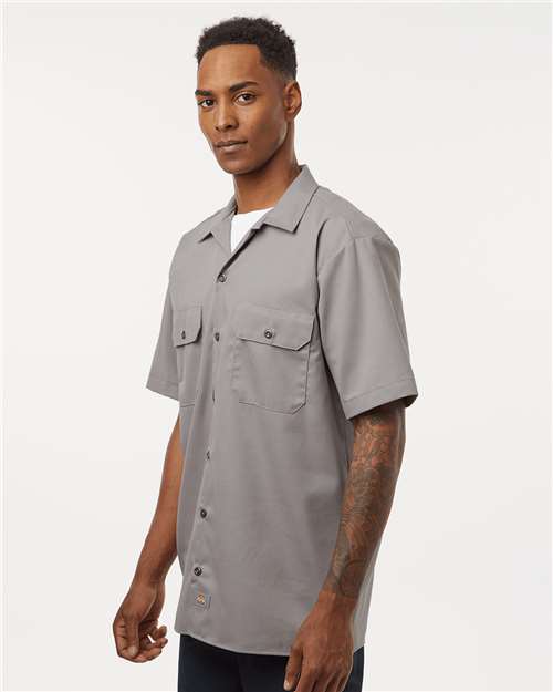 Silver Grey Short Sleeve Work Shirt - Tall Sizes - 2574T