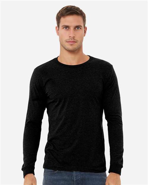 Solid Black Blend Heather CVC Long Sleeve Tee - 3501CVC