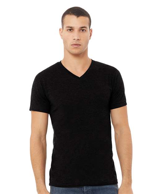 Solid Black Blend Heather CVC V-Neck Tee - 3005CVC