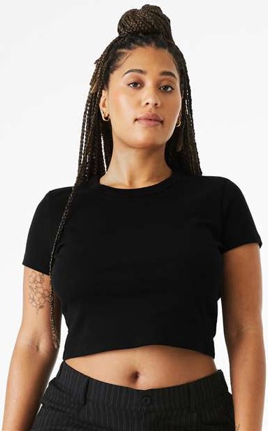 Solid Black Blend Women's Micro Rib Baby Tee - 1010