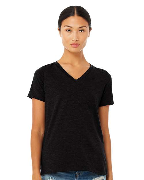 Solid Black Blend Women's Relaxed Heather CVC V-Neck Tee - 6405CVC