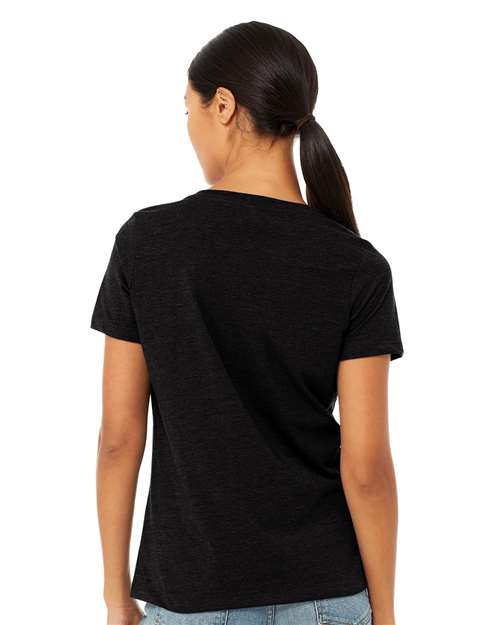 Solid Black Blend Women's Relaxed Heather CVC V-Neck Tee - 6405CVC