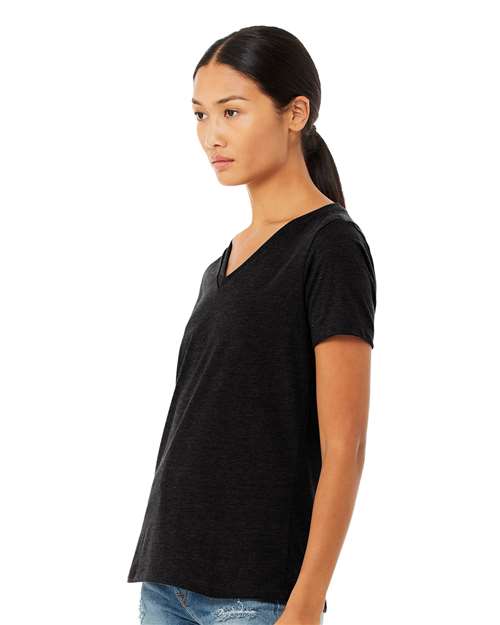 Solid Black Blend Women's Relaxed Heather CVC V-Neck Tee - 6405CVC
