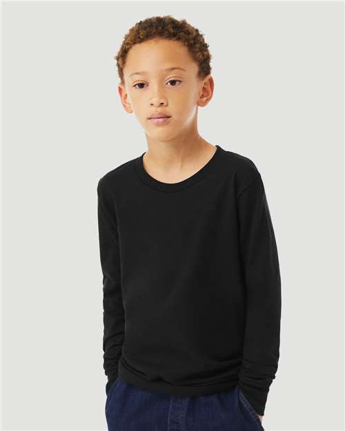 Solid Black Blend Youth Heather CVC Long Sleeve Tee - 3501YCVC