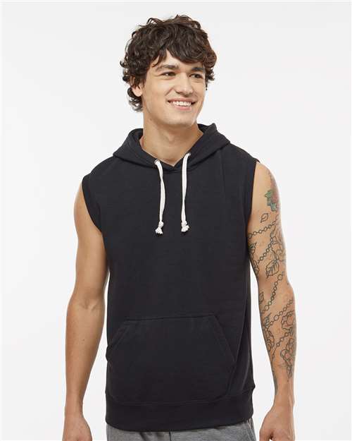 Solid Black Triblend Sleeveless Hooded Sweatshirt - 8877
