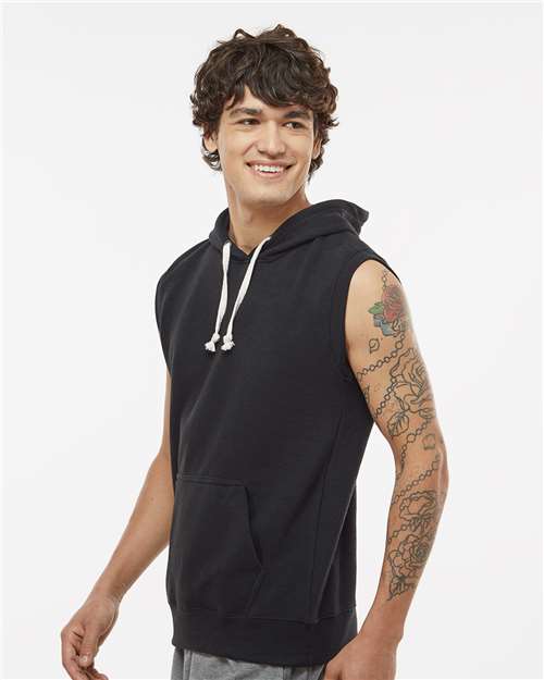 Solid Black Triblend Sleeveless Hooded Sweatshirt - 8877