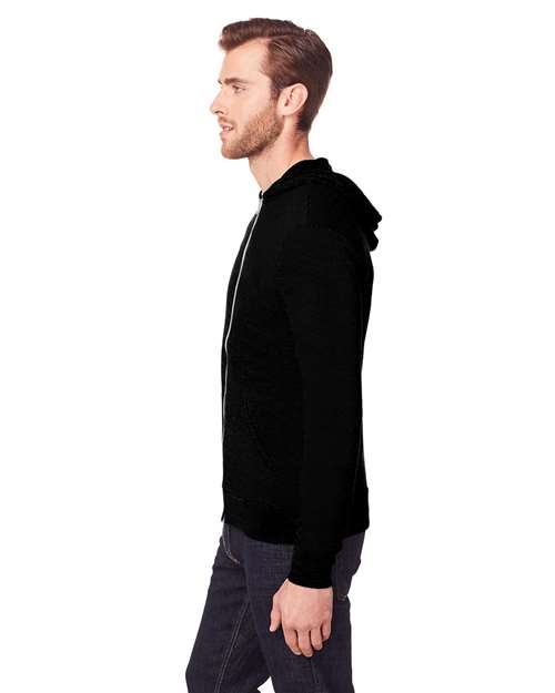 Solid Black Triblend Triblend Full-Zip Lightweight Hooded Sweatshirt - 302Z