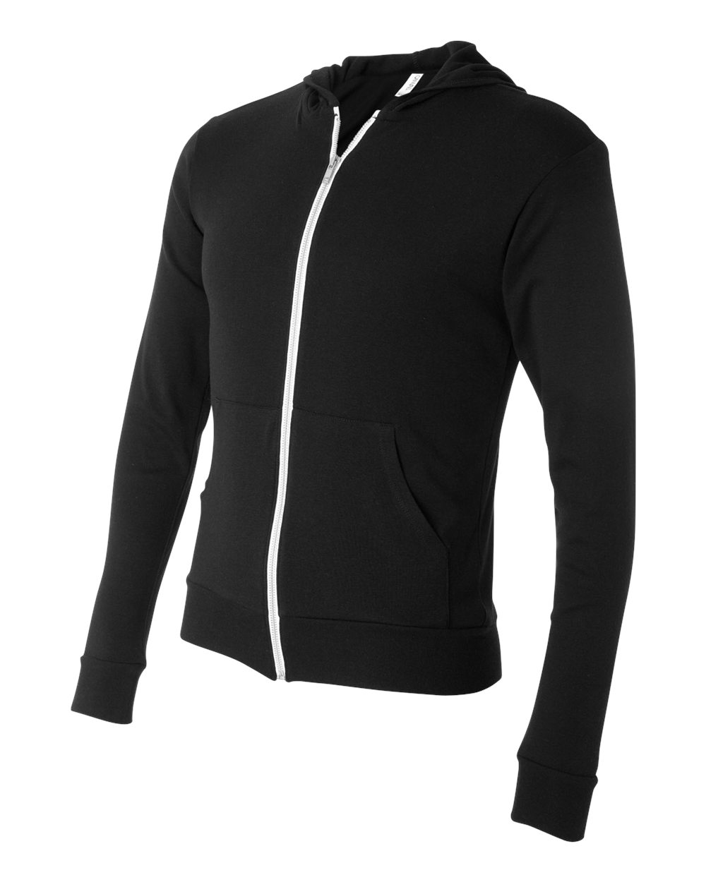 Solid Black Triblend Triblend Lightweight Full-Zip Hooded Long Sleeve Tee - 3939