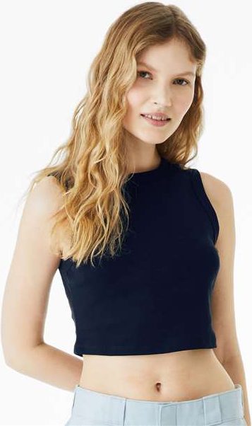 Solid Navy Blend Women's Micro Rib Muscle Crop Tank - 1013