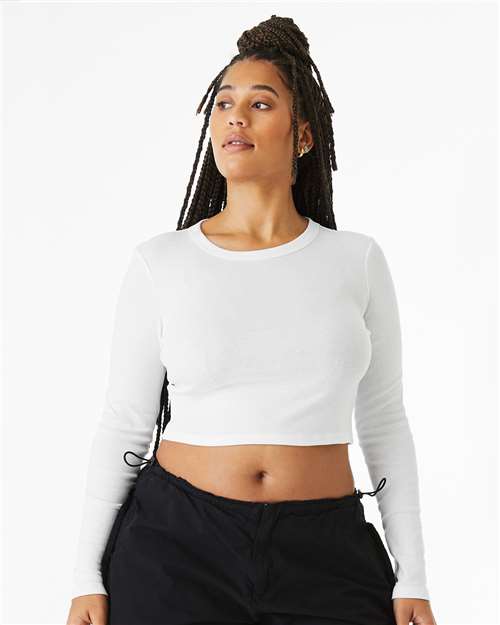 Solid White Blend Women's Micro Rib Long Sleeve Baby Tee - 1501