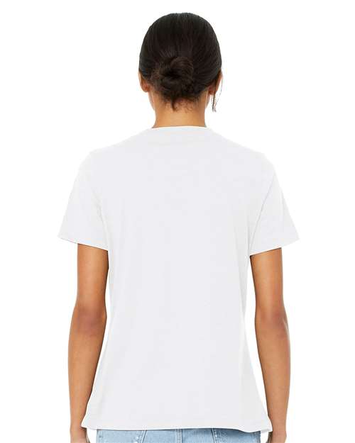 Solid White Blend Women's Relaxed Heather CVC V-Neck Tee - 6405CVC