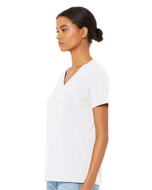 Solid White Blend Women's Relaxed Heather CVC V-Neck Tee - 6405CVC