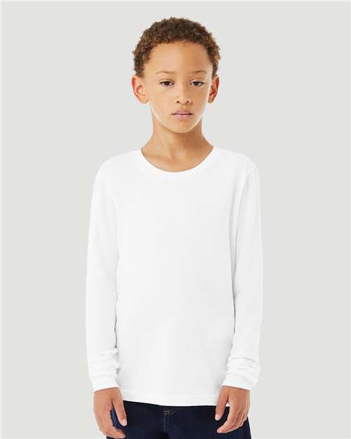 Solid White Blend Youth Heather CVC Long Sleeve Tee - 3501YCVC