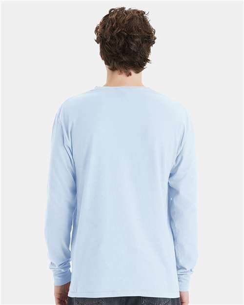 Soothing Blue Garment-Dyed Long Sleeve T-Shirt With a Pocket - GDH250