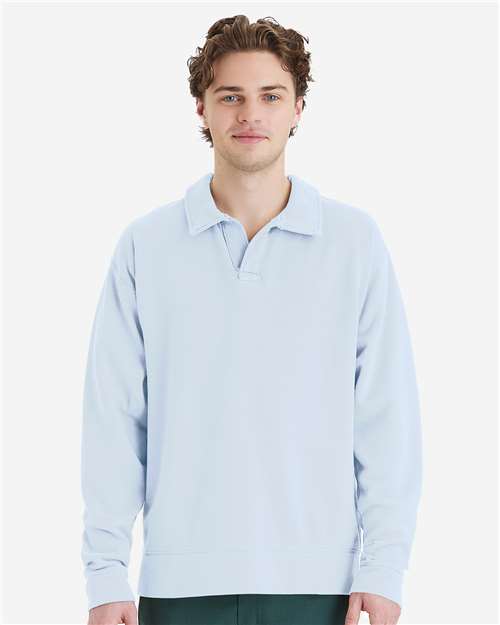 Soothing Blue Garment-Dyed Polo Collar Sweatshirt - GDH490