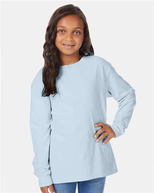Soothing Blue Garment-Dyed Youth Long Sleeve T-Shirt - GDH275