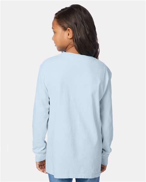 Soothing Blue Garment-Dyed Youth Long Sleeve T-Shirt - GDH275