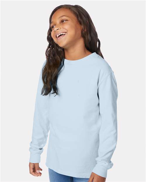 Soothing Blue Garment-Dyed Youth Long Sleeve T-Shirt - GDH275