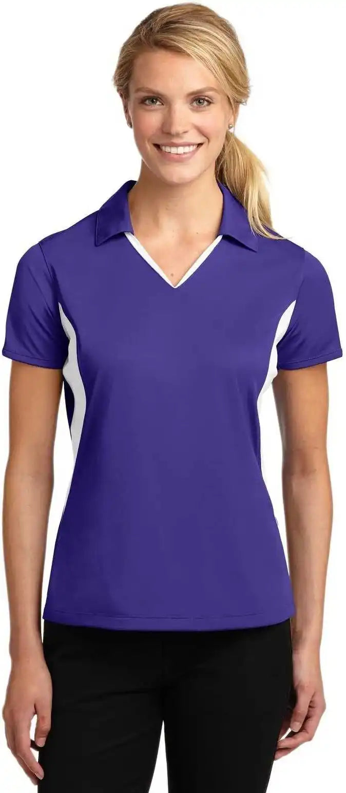 Sport-tek Lst655 Ladies Side Blocked Micropique Sport-wick Polo - Purple White