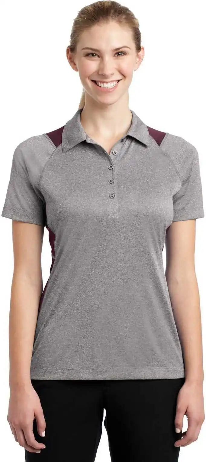 Sport-tek Lst665 Ladies Heather Colorblock Contender Polo - Vintage Maroon