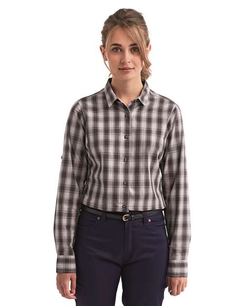 Steel/ Black Women's Mulligan Check Cotton Dress Shirt - RP350