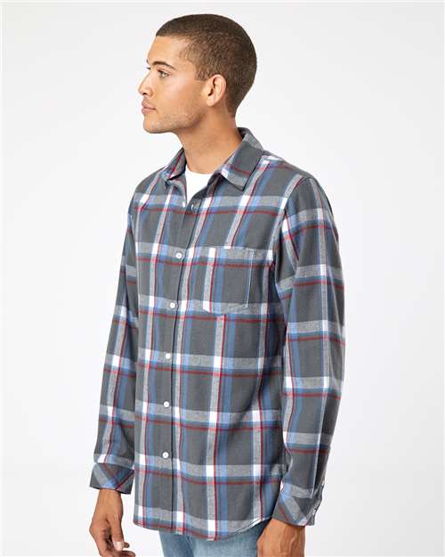 Steel/ White Open Pocket Flannel Shirt - 8212