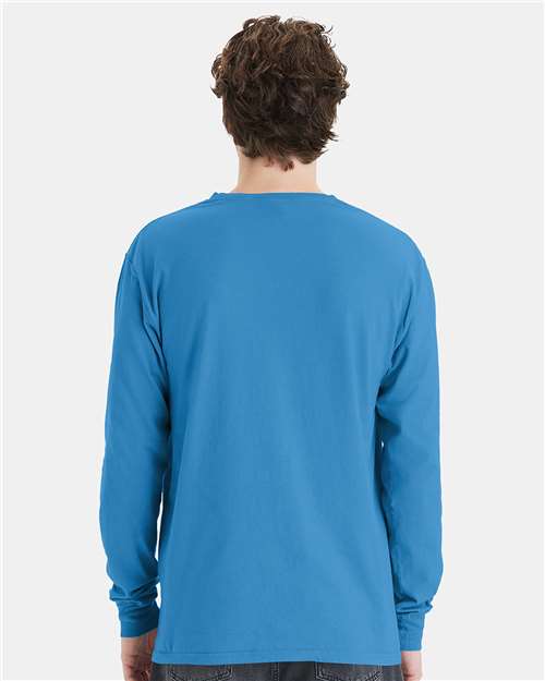 Summer Sky Blue Garment-Dyed Long Sleeve T-Shirt With a Pocket - GDH250
