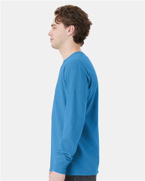 Summer Sky Blue Garment-Dyed Long Sleeve T-Shirt With a Pocket - GDH250