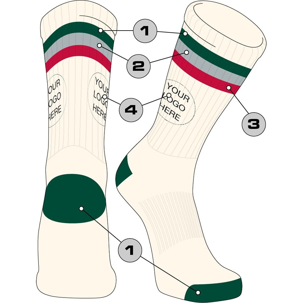TCK Customizable Crew Socks Vintage - Triple Bold Stripe