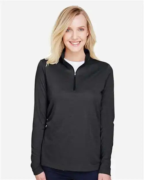 Team 365 Tt31hw Women’s Zone Sonic Heather Performance Quarter-zip Pullover - Black