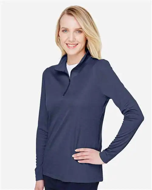 Team 365 Tt31hw Women’s Zone Sonic Heather Performance Quarter-zip Pullover - Sport Dark Navy