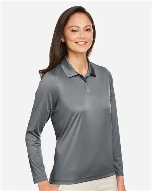 Team 365 Tt51lw Women’s Zone Performance Long Sleeve Polo - Sport Graphite