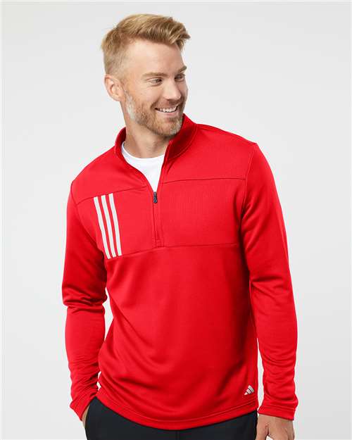 Team Collegiate Red/ Grey Two 3-Stripes Double Knit Quarter-Zip Pullover - A482