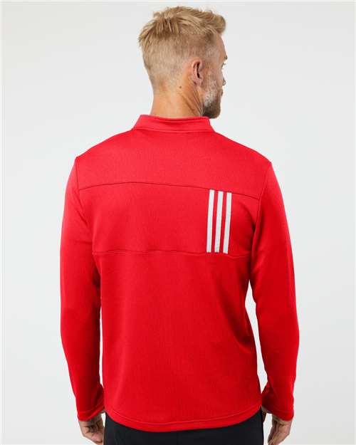 Team Collegiate Red/ Grey Two 3-Stripes Double Knit Quarter-Zip Pullover - A482