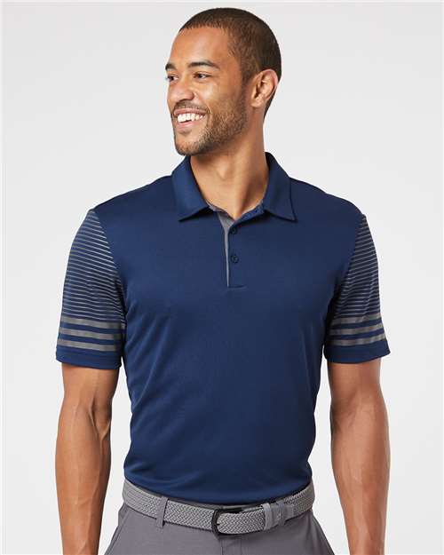 Team Navy Blue/ Grey Five Striped Sleeve Polo - A490