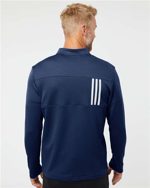 Team Navy Blue/ Grey Two 3-Stripes Double Knit Quarter-Zip Pullover - A482