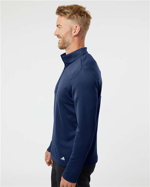 Team Navy Blue/ Grey Two 3-Stripes Double Knit Quarter-Zip Pullover - A482