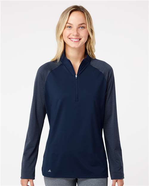 Team Navy Blue Women's Stripe Block Quarter-Zip Pullover - A521