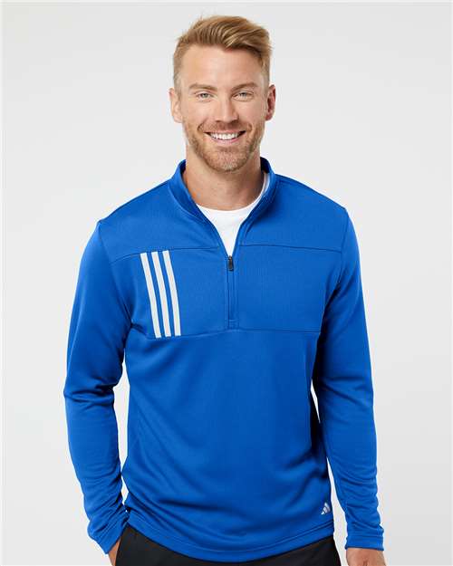 Team Royal/ Grey Two 3-Stripes Double Knit Quarter-Zip Pullover - A482