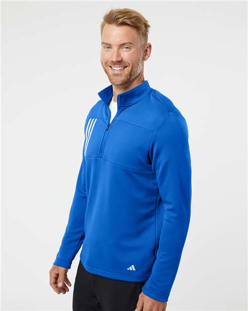 Team Royal/ Grey Two 3-Stripes Double Knit Quarter-Zip Pullover - A482