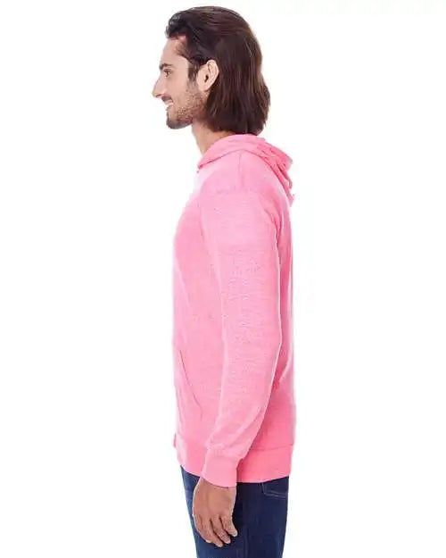 Threadfast Apparel 302z Triblend Full-zip Lightweight Hooded Sweatshirt - Neon Pink