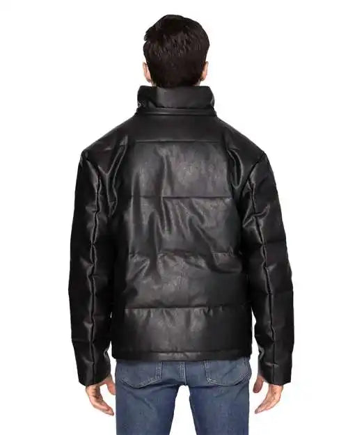 Threadfast Apparel 397j Vegan Leather Puffer Jacket - Black / Xs
