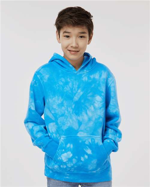 Tie Dye Aqua Blue Youth Midweight Tie-Dyed Hooded Sweatshirt - PRM1500TD
