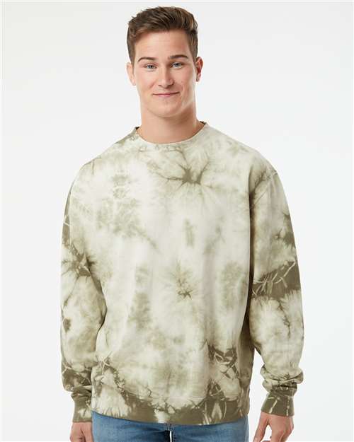 Tie Dye Olive Midweight Tie-Dyed Crewneck Sweatshirt - PRM3500TD